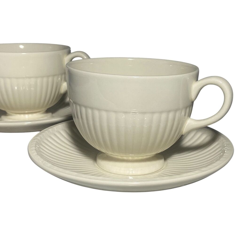 Vintage Wedgwood Etruria & Barlaston Edme 2 Cream Tea Cups With Saucers England